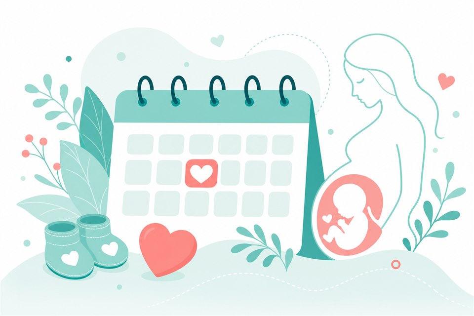 Ilustrație calendar și simboluri pentru sarcină